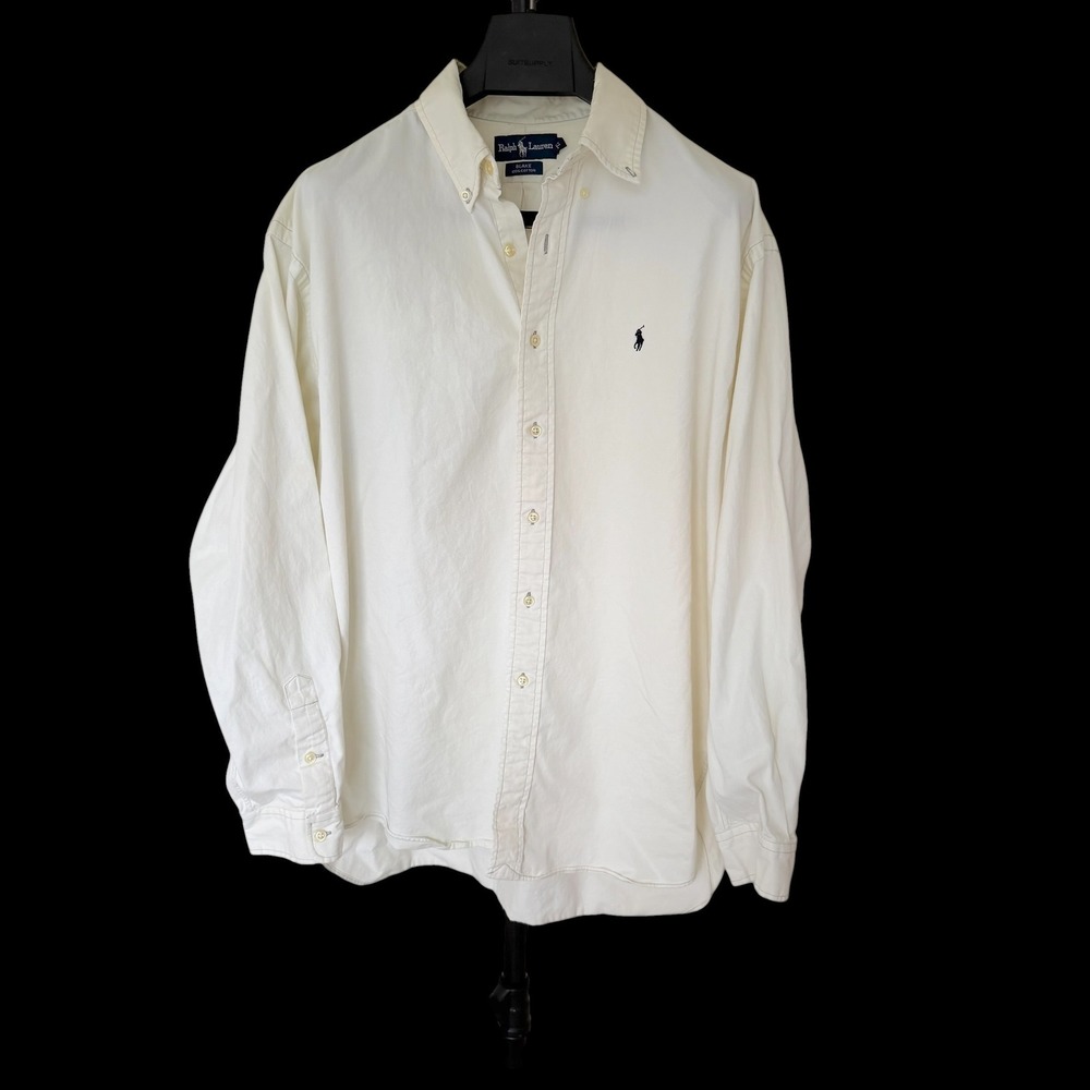 90's Polo Ralph Lauren Blake Shirt XL Cream Cotton Twill Button Down Long Sleeve
